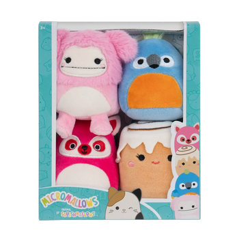 SQUISHMALLOWS Micromallows 4Pack – medvídek mýval, bigfoot, ara, skořicová rolka